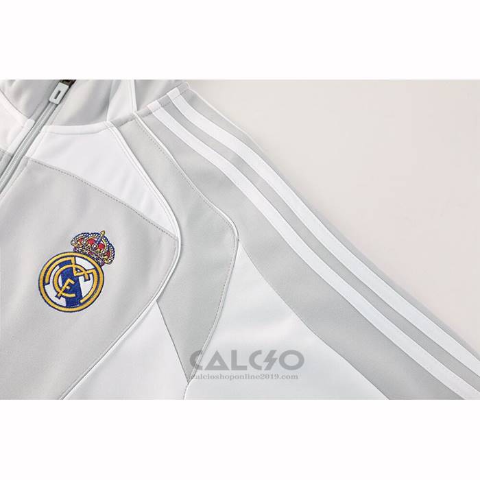 Tuta da Track di Giacca Real Madrid Bambino 2025-2026 Grigio Bianco